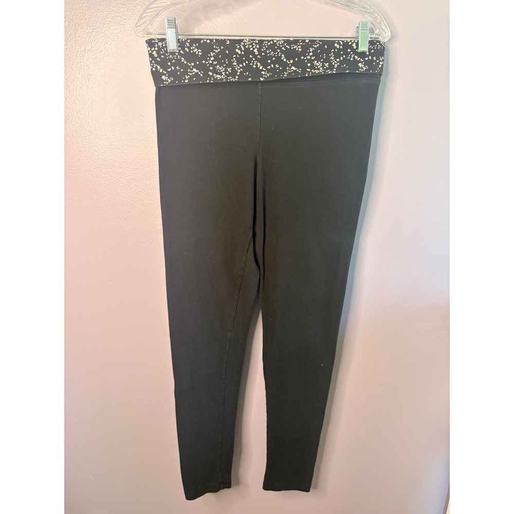 Victoria's Secret Black Foldover Yoga Leggings Silver Foil Splatter Medium Short